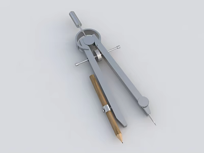 Professional Drawing Compass With Metal Structure And Wooden Pencil Tool 3d model