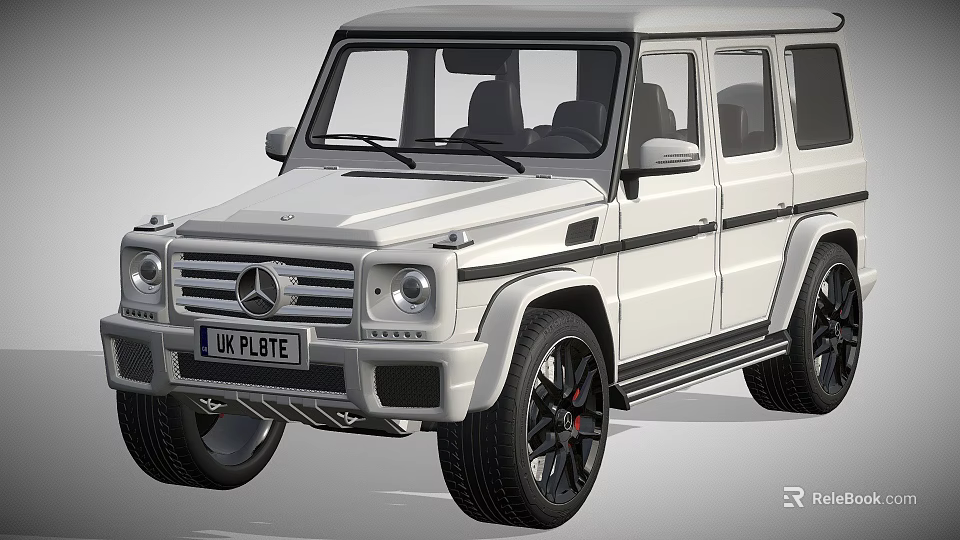 White Mercedes-Benz G-Class SUV With Black Wheels And Front Grille Design 3d model 