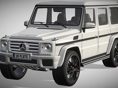 White Mercedes-Benz G-Class SUV With Black Wheels And Front Grille Design 3d model