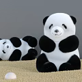 Cute Panda Plush Toys Sitting And Lying On Soft Carpet With White Eggs