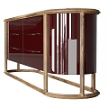 Elegant Modern Maroon Buffet Cabinet With Gold Metal Frame And Sleek Drawer Design