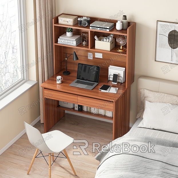 Modern Desk and Chair Desk Office Desk and Chair Combination Notebook Hanging Picture Table Lamp Book Combination model