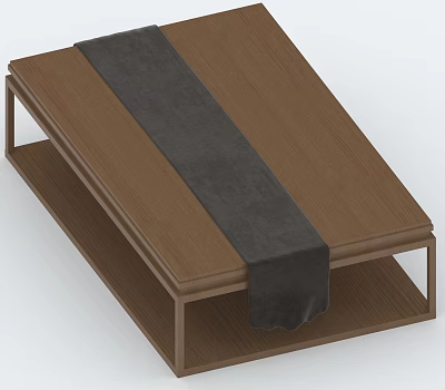 Wooden Coffee Table With Black Table Runner And Lower Shelf Design 3d model
