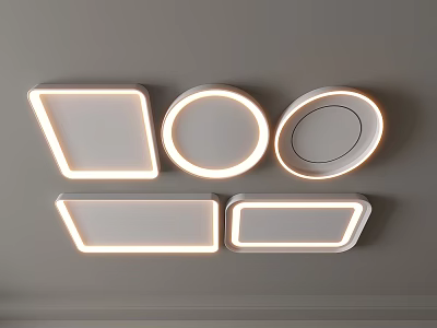 Modern Ceiling Lights with Various Geometric Shapes Mounted on Ceiling Illuminated in Bright White 3d model