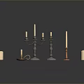 Various Decorative Candle Holders With Taper And Pillar Candles For Home Living Decor