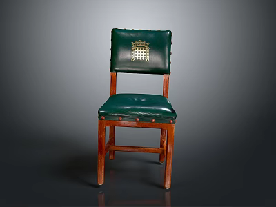 Classic Green Leather Chair With Wooden Frame And Golden Emblem On Backrest 3d model
