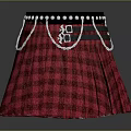 Traditional Red Plaid Kilt with Black Waistband and Silver Chain Ornaments