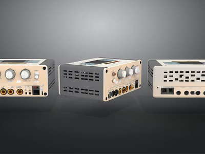 Three Modern Industrial Equipment Units With Control Panels Knobs And Metal Casings 3d model