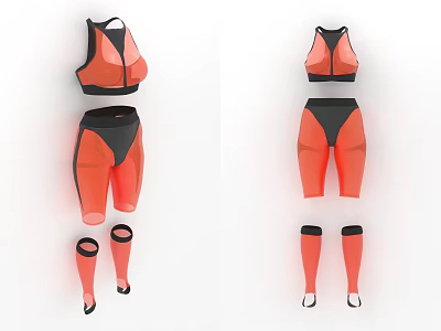 Orange and Black Activewear Set with Vest Shorts and Leg Warmers 3d model