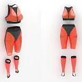 Orange and Black Activewear Set with Vest Shorts and Leg Warmers