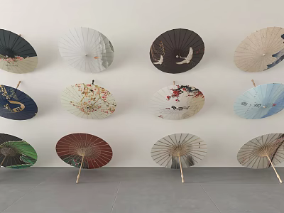 Colorful Patterned Umbrella Wall Decor Hanging On White Wall With Various Designs 3d model