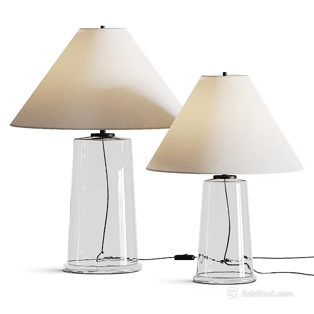 Two Modern Table Lamps With Glass Bases And White Fabric Shades 3d model 