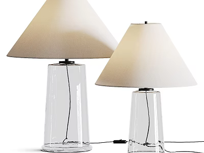 Two Modern Table Lamps With Glass Bases And White Fabric Shades 3d model