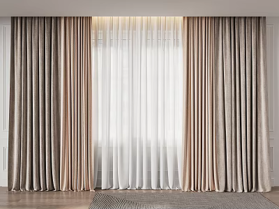 Modern Layered Beige And White Curtains With Sheer Panels For Bright Living Space 3d model