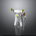 White Bull Shaped Decorative Furniture With Yellow Horns And Colorful Striped Patterns