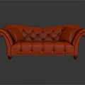 Elegant Red Tufted Multi-Seat Sofa With Curved Armrests And Soft Cushions