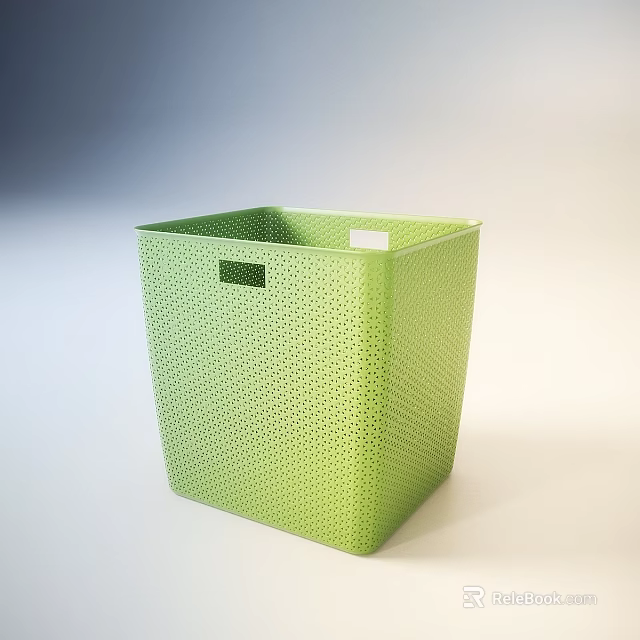 Green Square Plastic Storage Basket With Mesh Design For Home Organizing 3d model 