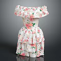Elegant Women's White Floral Print Off Shoulder Tiered Skirt Dress