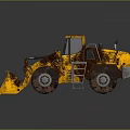 Yellow Rusty Heavy Duty Loader Vehicle With Large Wheels And Front Bucket