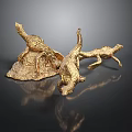 Golden Animal Sculptures With Antlers On Shiny Base And Dark Background