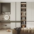 Modern Walk In Closet Design With White Dark Cabinets Hanging Clothes Storage Shelves And Bench