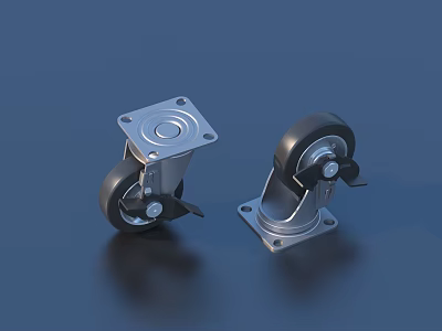 Heavy Duty Swivel Casters With Brake And Silver Metal Bracket Black Wheels 3d model