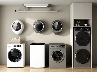 Various Washing Machines Including Wall Mounted And Freestanding Design Models 3d model