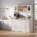 Gray And White Kitchen Cabinets With Open Shelves Jars Coffee Machine And Natural Light