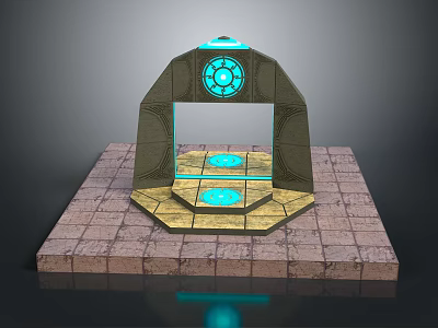 Enchanting Fantasy Landscape Featuring Stone Brick Platform and Glowing Blue Arch Structure 3d model