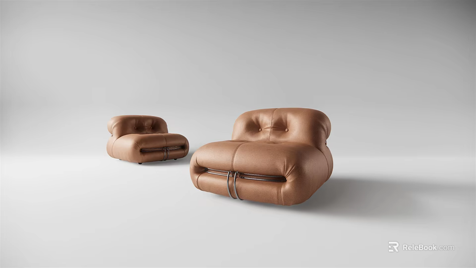 Modern Brown Leather Single Sofa With Stylish Design And Rounded Tufted Details 3d model