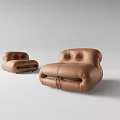 Modern Brown Leather Single Sofa With Stylish Design And Rounded Tufted Details 3d model