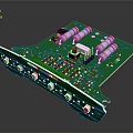 Green Printed Circuit Board with Electronic Components Capacitors Resistors and Chips 3d model