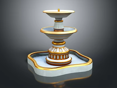 Elegant Garden Ornament Three Tiered Fountain With Square Base And Gold White Decoration 3d model