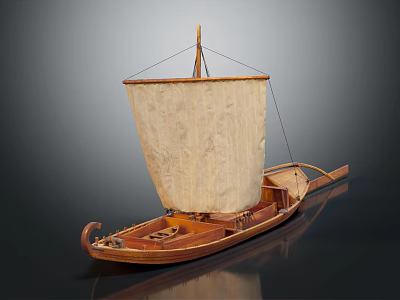Traditional Wooden Boat With Canvas Sail Carved Stern And Handcrafted Wooden Hull 3d model