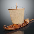 Traditional Wooden Boat With Canvas Sail Carved Stern And Handcrafted Wooden Hull