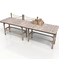 Rustic Wooden Long Table With Stacked Wooden Crates And Rope Decorations