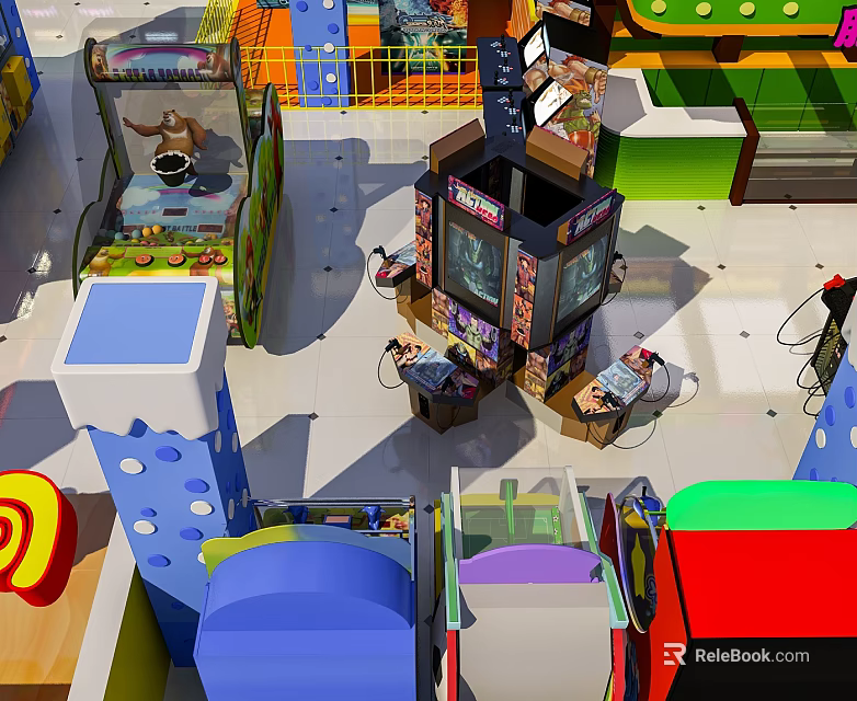 Colorful Indoor Arcade Entertainment Appliances With Various Interactive Gaming Machines 3d model 