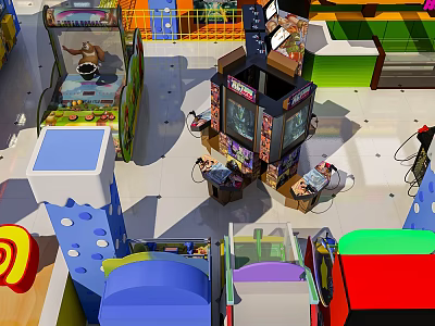 Colorful Indoor Arcade Entertainment Appliances With Various Interactive Gaming Machines 3d model