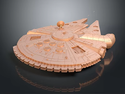 Detailed Golden Millennium Falcon Model With Reflective Surface And Crafted Design 3d model