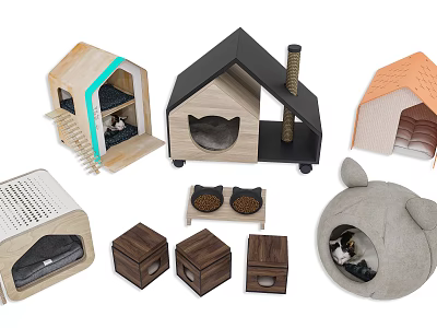 Different Design Pet Beds Houses Feeding Bowls And Storage Boxes Collection 3d model