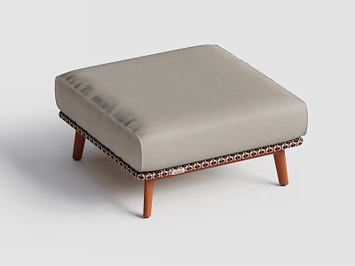 Modern Gray Fabric Ottoman With Wooden Legs and Braided Edge Detail for Living Room Decor 3d model