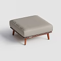 Modern Gray Fabric Ottoman With Wooden Legs and Braided Edge Detail for Living Room Decor