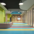 Colorful Kindergarten Interior With Wooden Elements Seats And Playful Floor Design