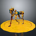 Yellow Mechanical Dog With Visible Metal Joints Standing On Circular Platform