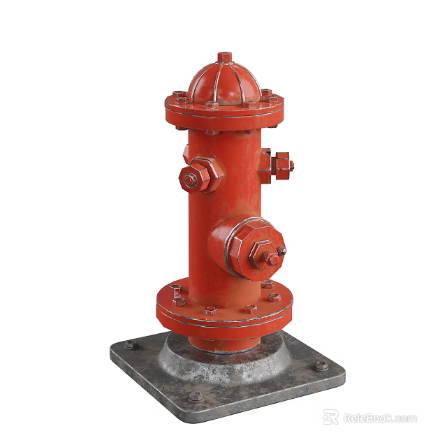 Red Metal Fire Hydrant Public Facility With Bolted Connections And Base Plate 3d model 