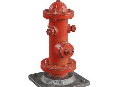 Red Metal Fire Hydrant Public Facility With Bolted Connections And Base Plate 3d model