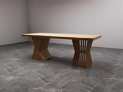 Modern Sleek Wooden Tea Table With Artistic Legs On Marble Floor Interior 3d model