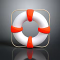 White And Orange Lifebuoy With Beige Frame On Black Background With Reflection 3d model