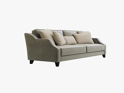 Modern Light Gray Fabric Two Seater Sofa With Plush Cushions For Living Room 3d model