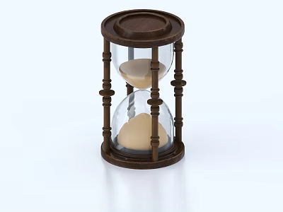Vintage Ornament Decor Set Featuring Wooden Frame Hourglass with Glass Container and Sand 3d model
